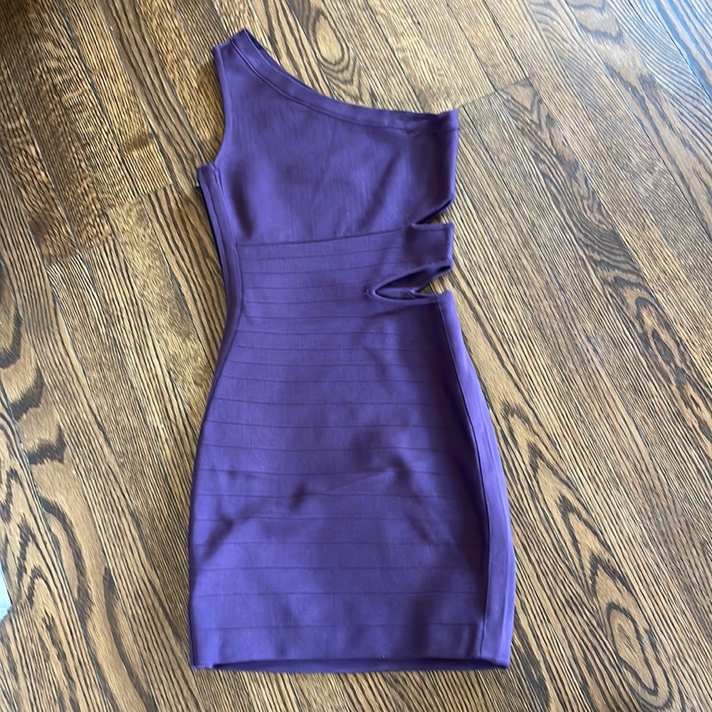 Marciano Deep Purple Bandage Dress One Sleeve with Cutouts